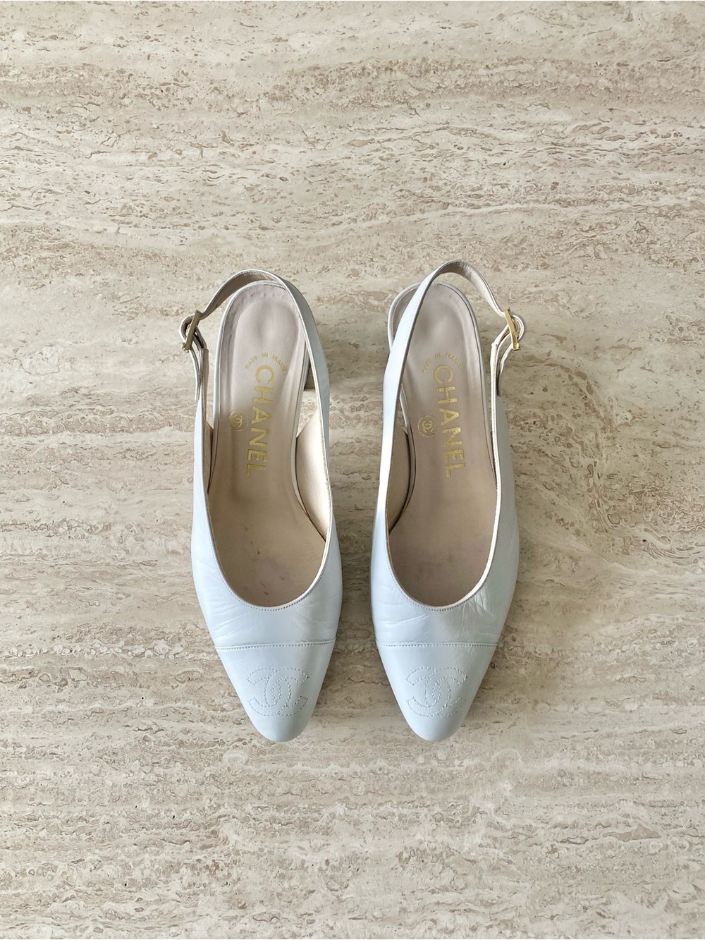 Vintage Chanel CC Block Heel Slingbacks